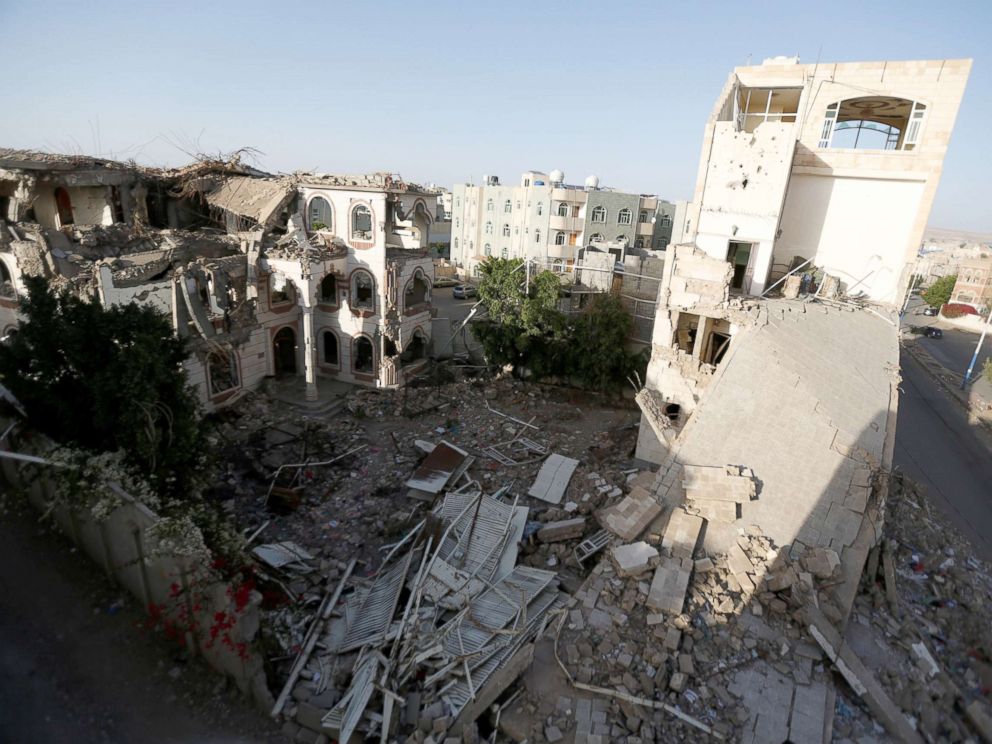 PHOTO: The site of air strikes is pictured in Sanaa, Yemen, March 21, 2018.