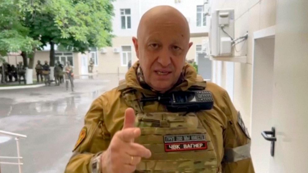 PHOTO: In this handout photo taken from video released by Prigozhin Press Service, Yevgeny Prigozhin, the owner of the Wagner Group military company, records his video addresses in Rostov-on-Don, Russia, June 24, 2023.