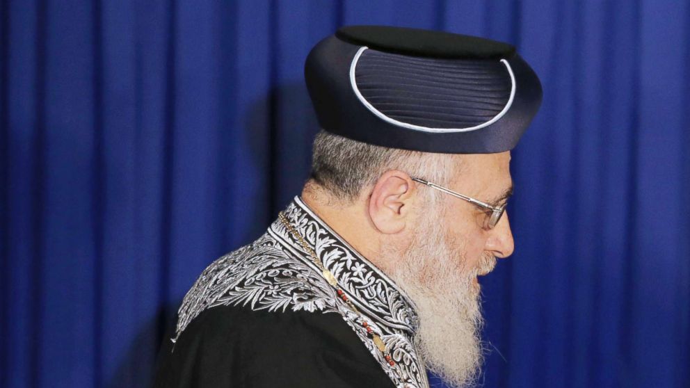 PHOTO: Israeli Sephardi Chief Rabbi, Yitzhak Yosef, during a visit to the Heichal Shlomo Center in Jerusalem in this May 26, 2014 file photo.
