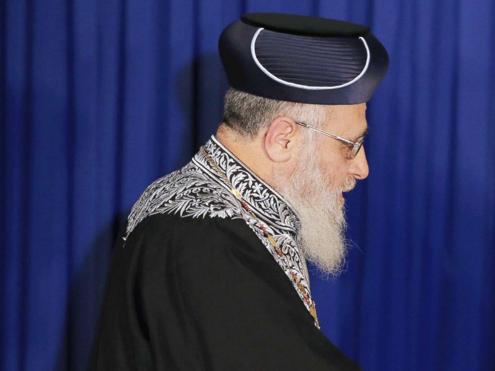 PHOTO: Israeli Sephardi Chief Rabbi, Yitzhak Yosef, during a visit to the Heichal Shlomo Center in Jerusalem in this May 26, 2014 file photo.