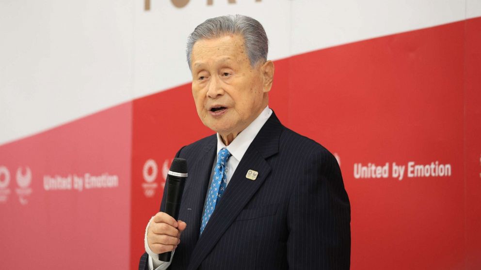 PHOTO: Yoshiro Mori, president of the Tokyo Olympics organizing committee, announces his resignation during an executive board and council meeting in Tokyo, Japan, on February 12, 2021.