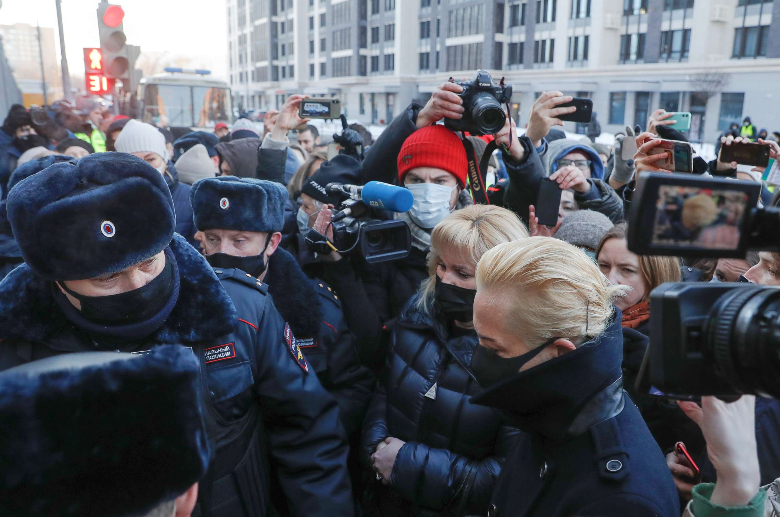 PHOTO: Yulia Navalnaya, wife of Russian opposition leader Alexei Navalny, arrives at a court building before the trial of her husband, who is accused of flouting the terms of a suspended sentence for embezzlement, in Moscow, Russia February 2, 2021. 