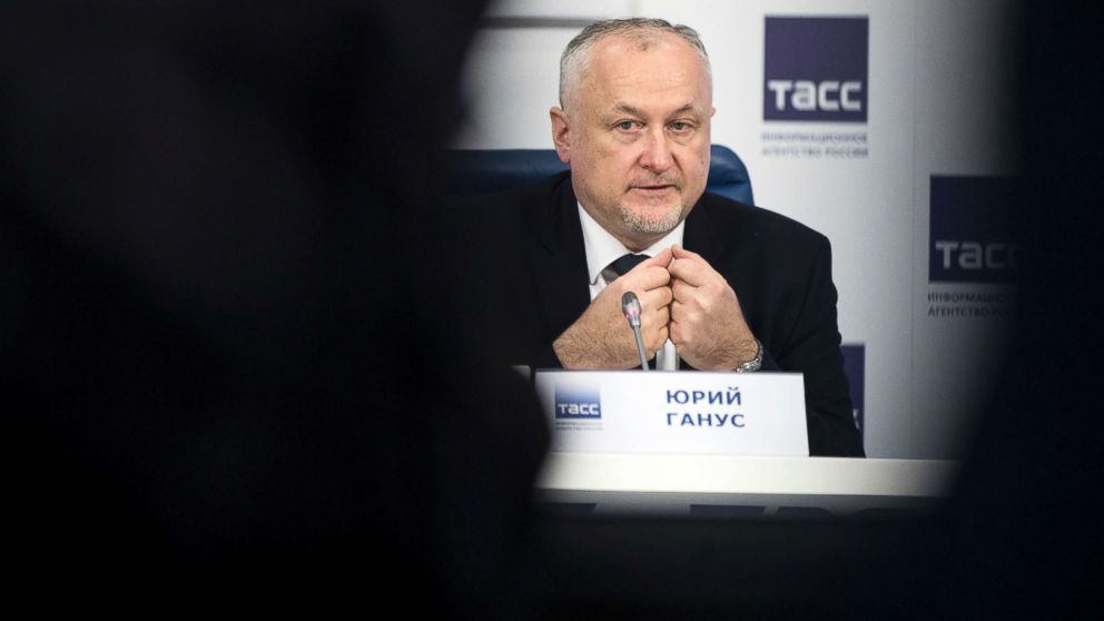 Russian National Anti-doping Agency RUSADA head Yuri Ganus speaks during a news conference in Moscow, Nov. 16, 2017, saying his agency has reformed to WADA standards to be "completely independent."  The World Anti-Doping Agency dealt a blow Thursday to Russia's hopes of competing at next year's Winter Olympics by refusing to reinstate the country's suspended anti-doping operation.