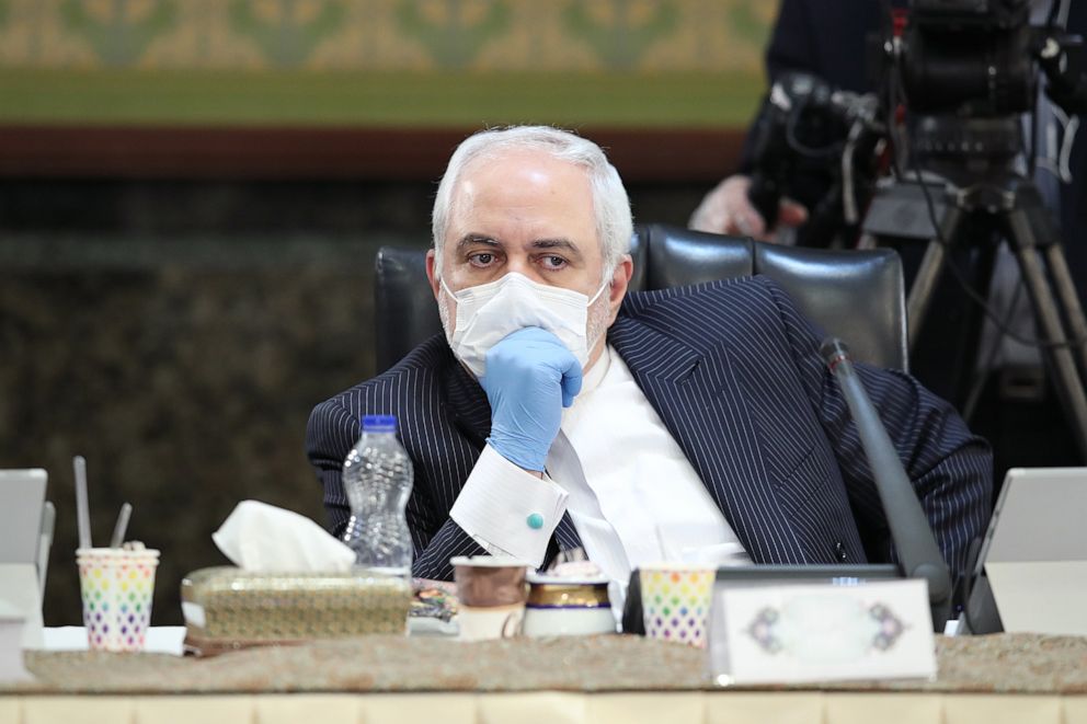 PHOTO: Foreign Minister of Iran, Javad Zarif wears a face mask as a preventive measure against the coronavirus (COVID-19) pandemic during a cabinet meeting in Tehran, Iran on April 15, 2020.