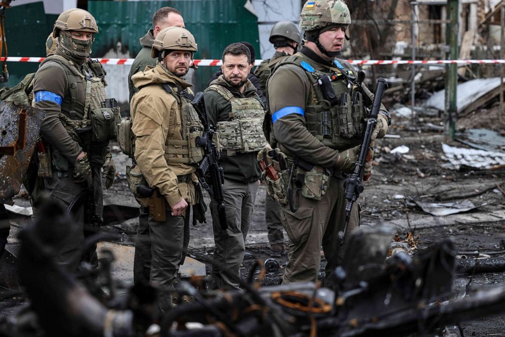 PHOTO: President Volodymyr Zelenskyy tours the town of Bucha, just northwest of the Ukrainian capital Kyiv, April 4, 2022.