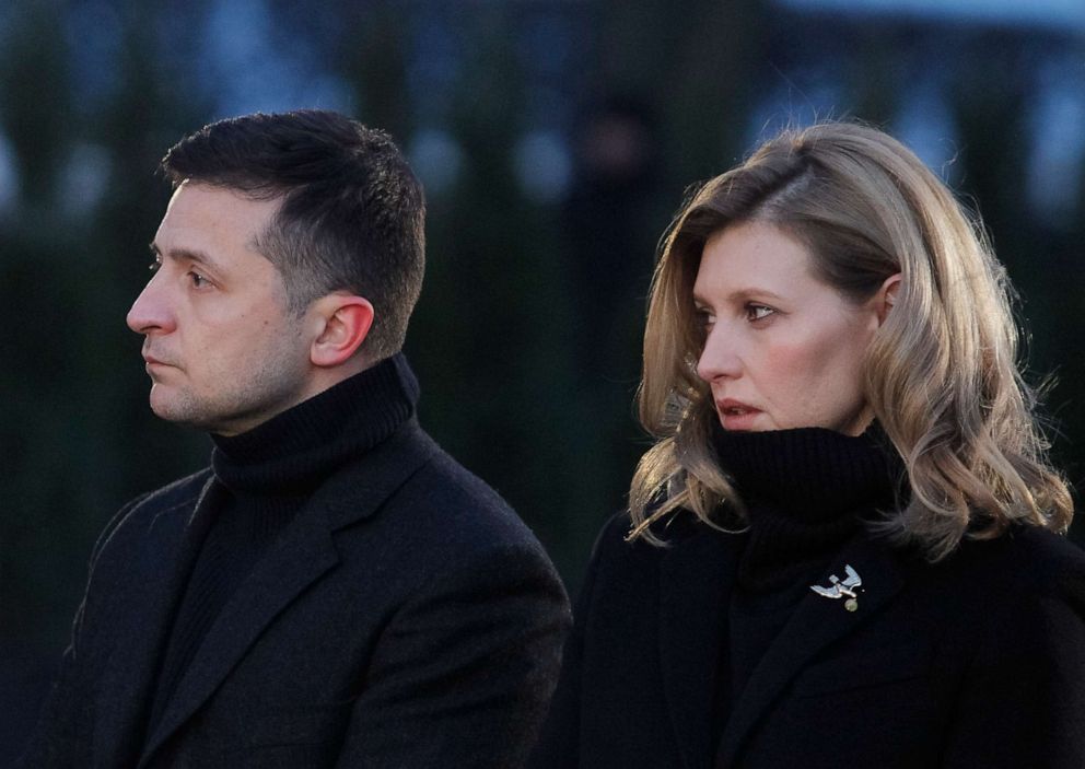 PHOTO: Ukrainian President Volodymyr Zelensky and his wife Olena paid tribute to the victims of the 1932-1933 Holodomor (Great Famine in Ukraine of 1932-33) at a monument to the victims in Kyiv, Ukraine, Nov. 23, 2019.