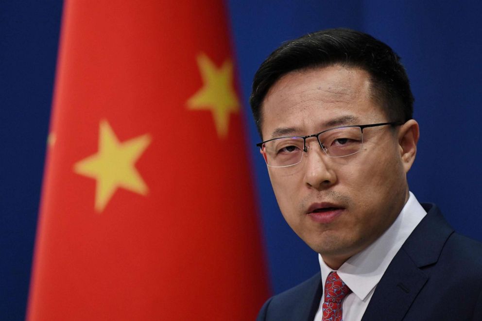 PHOTO: Chinese foreign ministry spokesman Zhao Lijian speaks at the daily media briefing in Beijing on April 8, 2020.