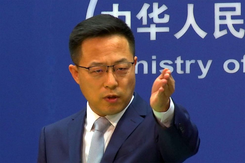 PHOTO: Chinese Foreign Ministry spokesperson Zhao Lijian responds during the daily media presser in Beijing, Nov. 19, 2021.
