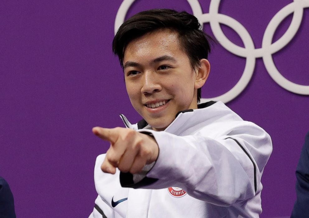 PHOTO: Vincent Zhou of the United States reacts as his score is posted following his performance in the men's short program figure skating in the Gangneung Ice Arena at the 2018 Winter Olympics in Gangneung, South Korea, Feb. 16, 2018.