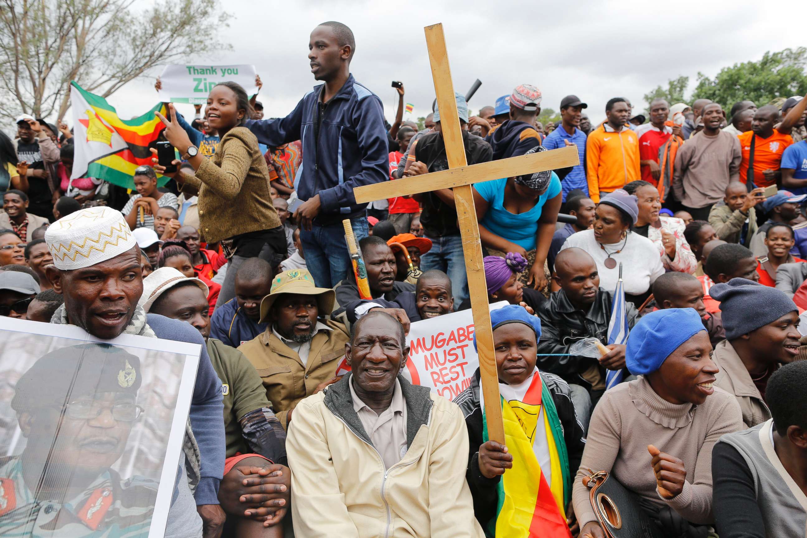 PHOTO: People gather at a rally against President Mugabe held by the war veterans as part mass action protests that have brought the city to a stand still, in Harare, Zimbabwe, Nov. 18, 2017. 