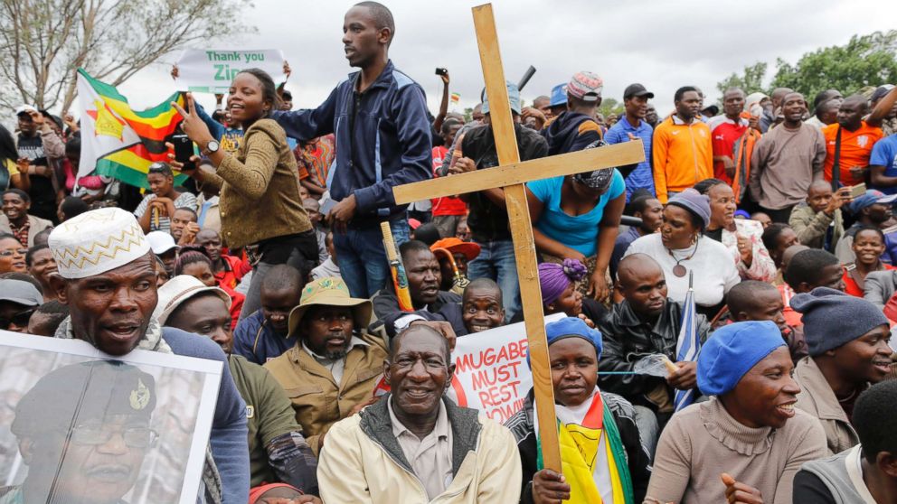 PHOTO: People gather at a rally against President Mugabe held by the war veterans as part mass action protests that have brought the city to a stand still, in Harare, Zimbabwe, Nov. 18, 2017.