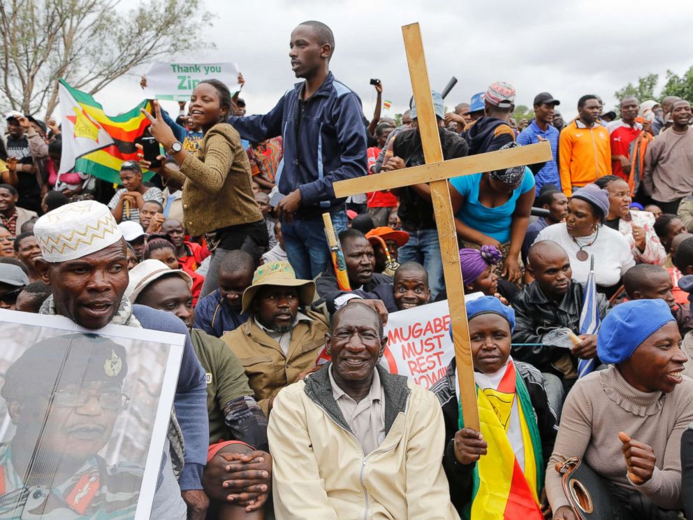 PHOTO: People gather at a rally against President Mugabe held by the war veterans as part mass action protests that have brought the city to a stand still, in Harare, Zimbabwe, Nov. 18, 2017.