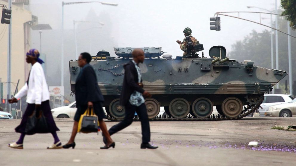 PHOTO: An armed soldier patrols a street in Harare, Zimbabwe, Nov. 15, 2017. 