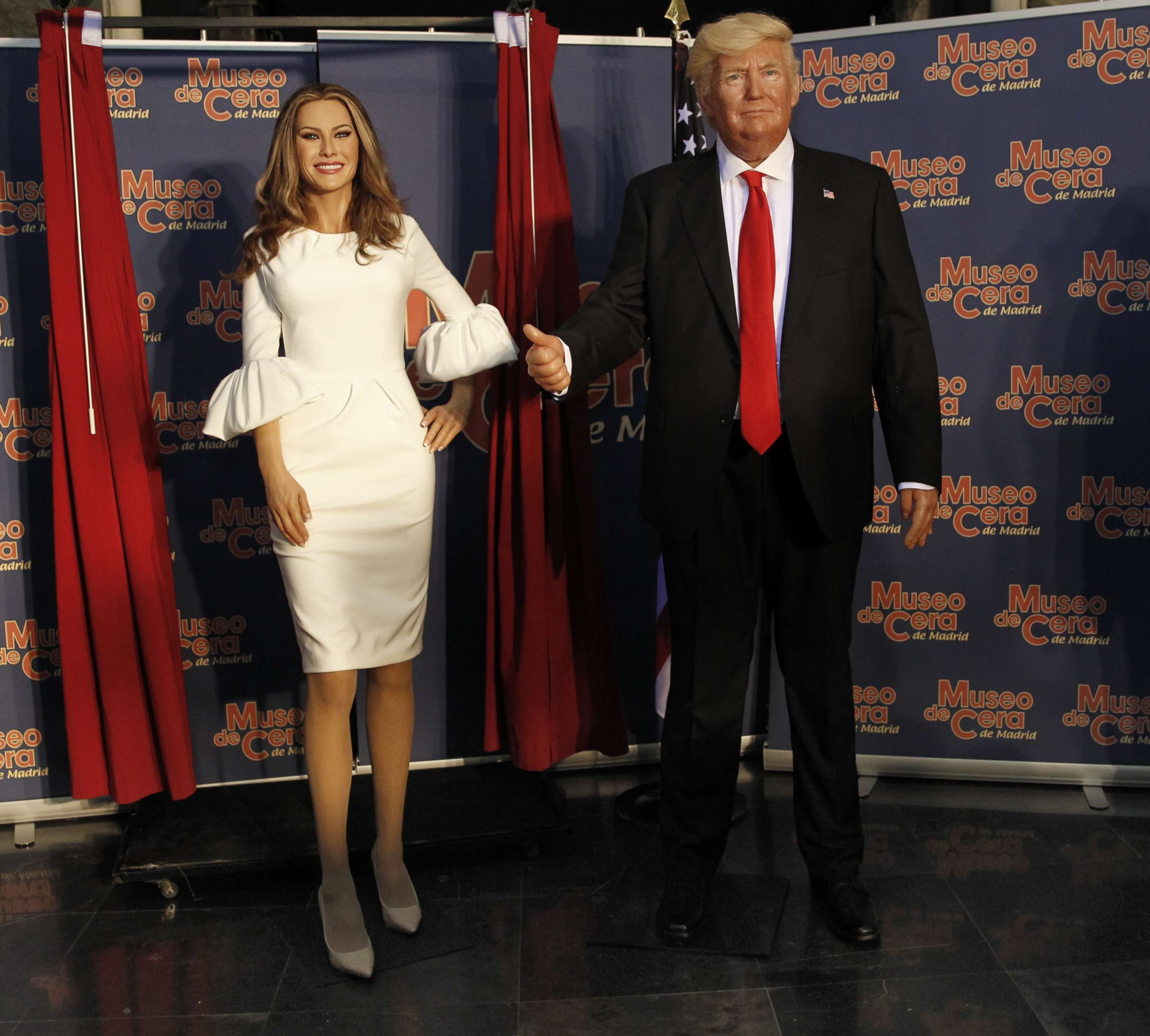 PHOTO: The wax figures of Melania Trump and Donald Trump are displayed at the Wax Museum on July 20, 2017 in Madrid, Spain.  