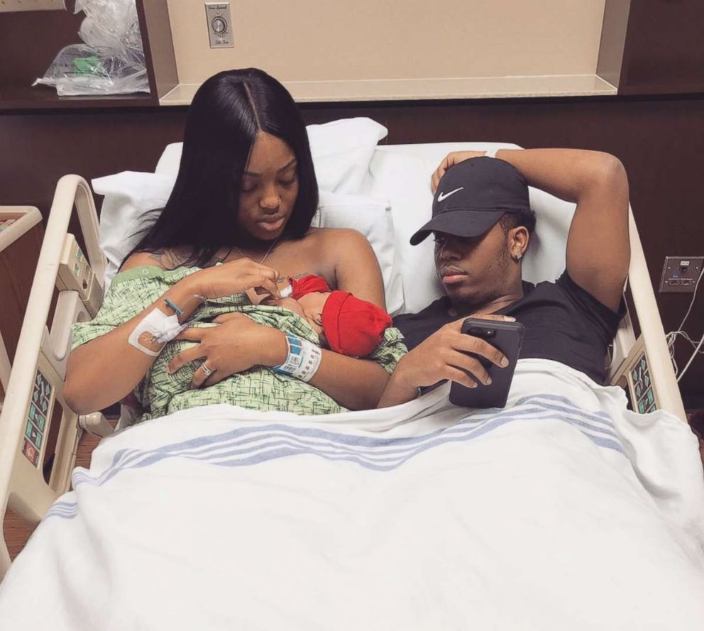 PHOTO: Thomas with her boyfriend, Daivon Johnson, spend time with their newborn son, Anthony.