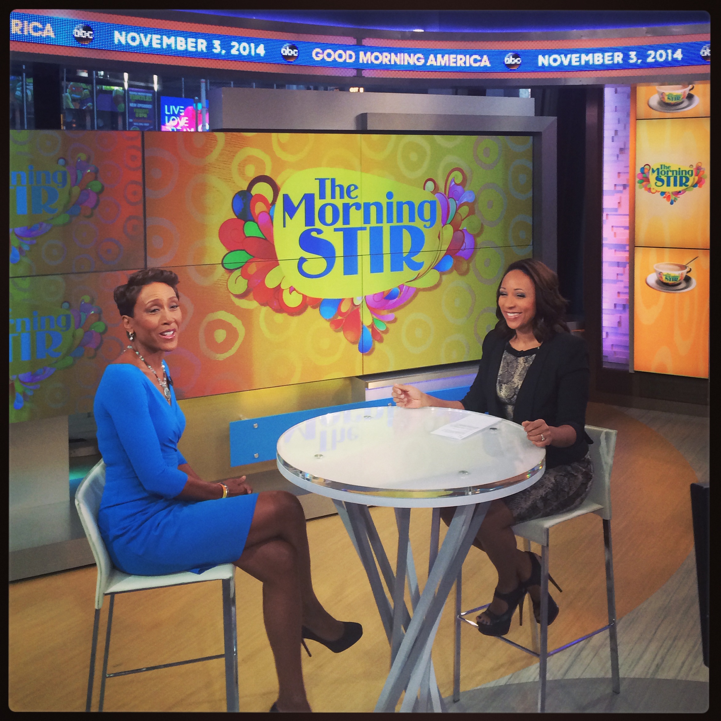 PHOTO: Mara on the set of Good Morning America with Robin Roberts. 
