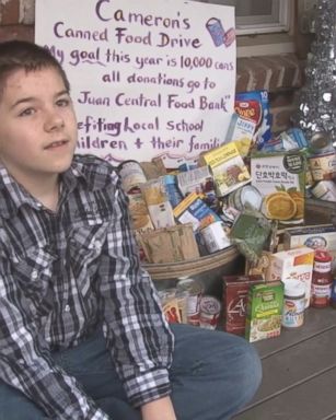 VIDEO: 12-year-old California boy's Christmas wish is to collect 10,000 cans of food for the less fortunate. "It makes me feel good that people are getting as much food as I am."