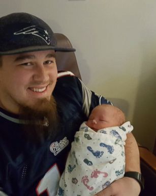 VIDEO: Heather and Andy Brady welcomed Fenix Tom Brady one minute before kick off.