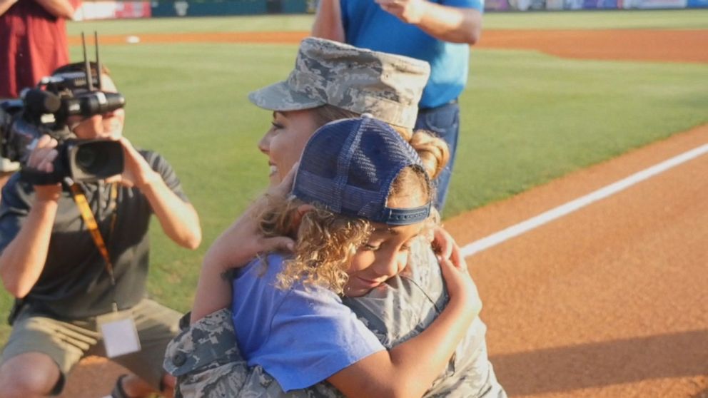 Air Force Staff Sgt. Georgina Walton surprised her son Brody, who was home from deployment at the Charleston RiverDogs game April 20.