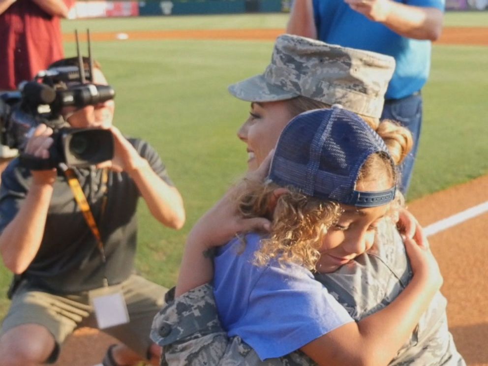 Air Force Staff Sgt. Georgina Walton surprised her son Brody, who was home from deployment at the Charleston RiverDogs game April 20.