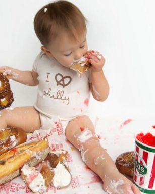 Matthew Dittrich celebrated his first birthday with a Philly-themed food smash photo shoot including cheesesteaks, soft pretzels and water ice.