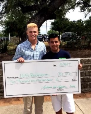 Chase Bradley, 17, a junior at Hyde Park High School in Austin, Texas, gave his $2,500 scholarship to Sergio Garcia, 18.