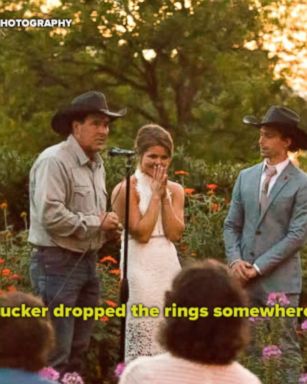 Gina and Scott Noble kept their cool after learning her brother's dog had lost the wedding rings tied around his neck minutes before their ceremony in a Denver park.