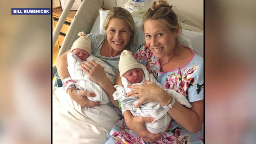 Identical twins give birth 20 hours apart in adjoining hospital rooms ... image pic