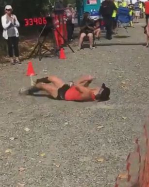 VIDEO: Devon Bieling collapsed just yards from finish line.