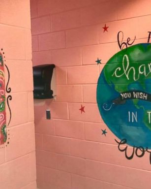 Shari Jackson Link of Fayetteville, North Carolina, painted the positive messages in the girls' bathrooms at Fayetteville Academy to "inspire them to be nice."