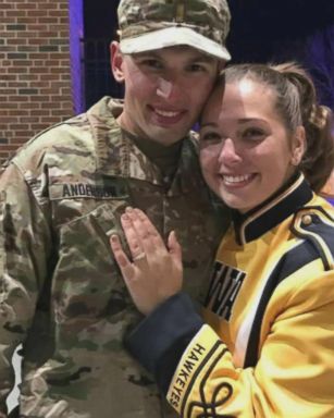 Isaac Anderson surprised his longtime girlfriend, Grace Schebler, during her marching band performance at the University of Iowa football game on Oct. 28.