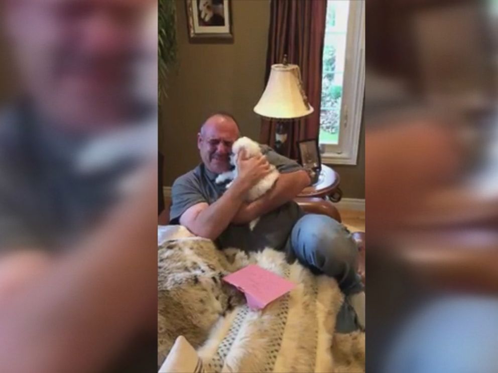 James Xuereb of Ontario was overcome with emotion when his family surprised him with a new bichon frise puppy after he recently lost two of his beloved dogs.