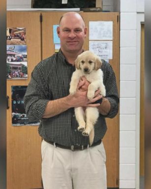 The students named the puppy they gave their teacher Clementine after the high school's mascot.