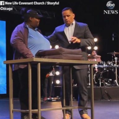 VIDEO: Pastor Wilfredo De Jesus surprised one woman who came to his Chicago church to deliver two pizzas.