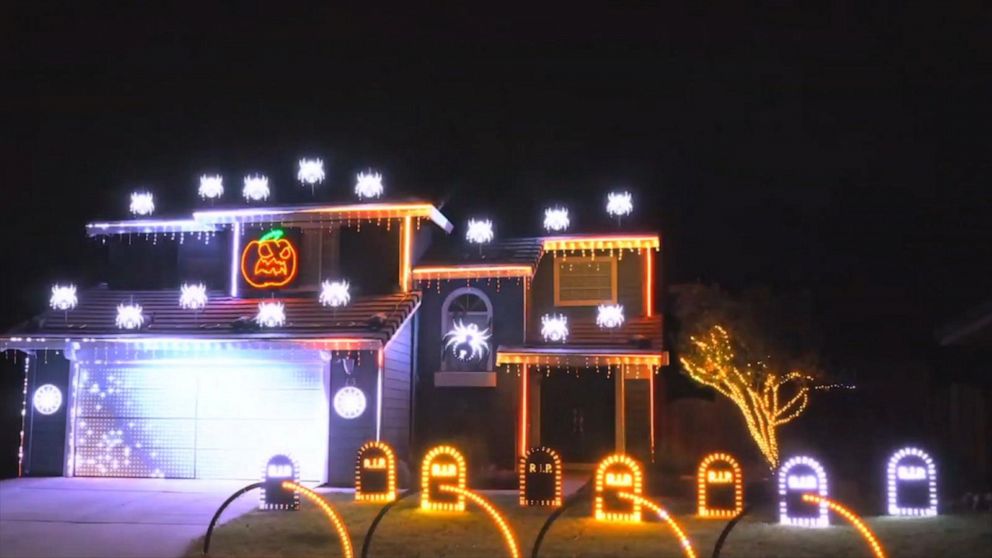 A California Resident S Halloween Decorations Light Up The