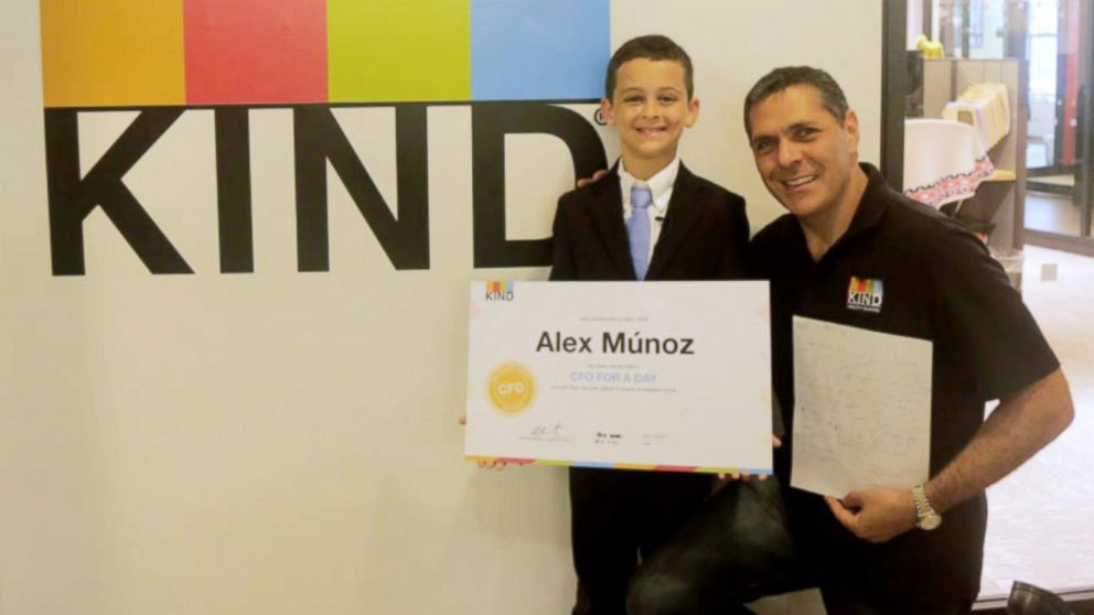 PHOTO: Alex Munoz, 9, was invited to meet the CEO and CFO of Kind Snacks at the company's New York City office after writing a letter to the company.