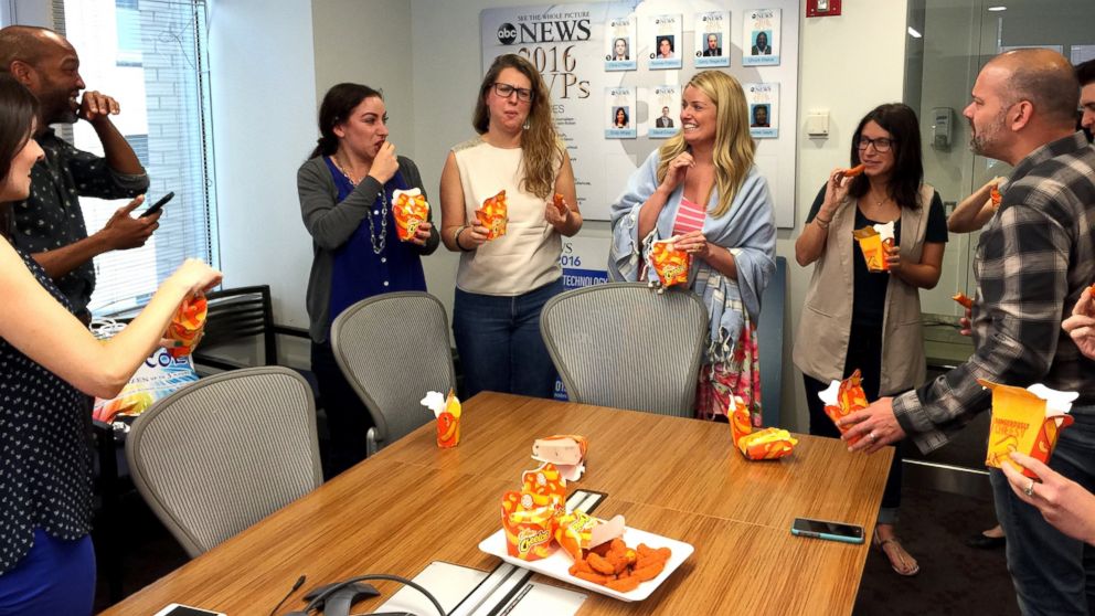 PHOTO: ABC News employees taste-tested Burger King's Mac n' Cheetos, three days before the fast food restaurant's limited-time release of the snack. 