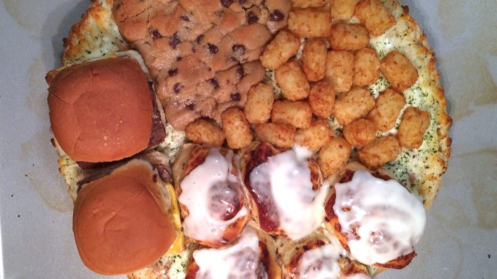 PHOTO: What happens when you top a pizza with chocolate chip cookies, cinnamon buns, cheeseburgers and tater tots.