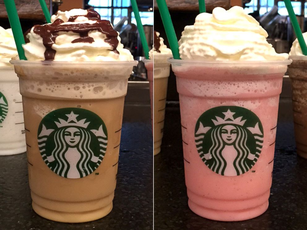 PHOTO: Starbucks' new limited edition Caramel Cocoa Cluster and Cotton Candy frappuccinos.