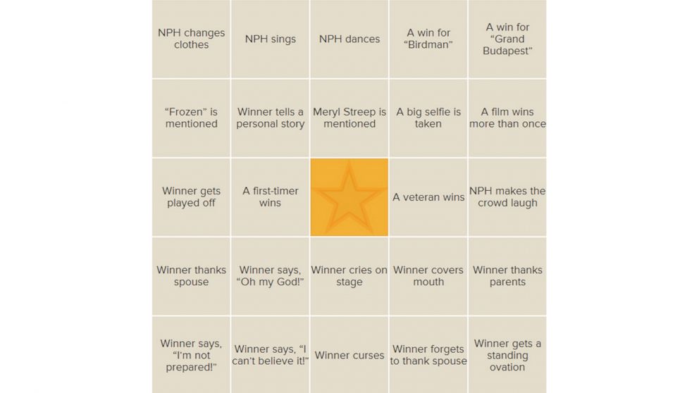PHOTO: Play Oscars bingo at your viewing party.