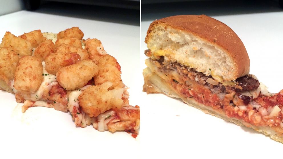 PHOTO: Tater tots and burgers on a pizza.