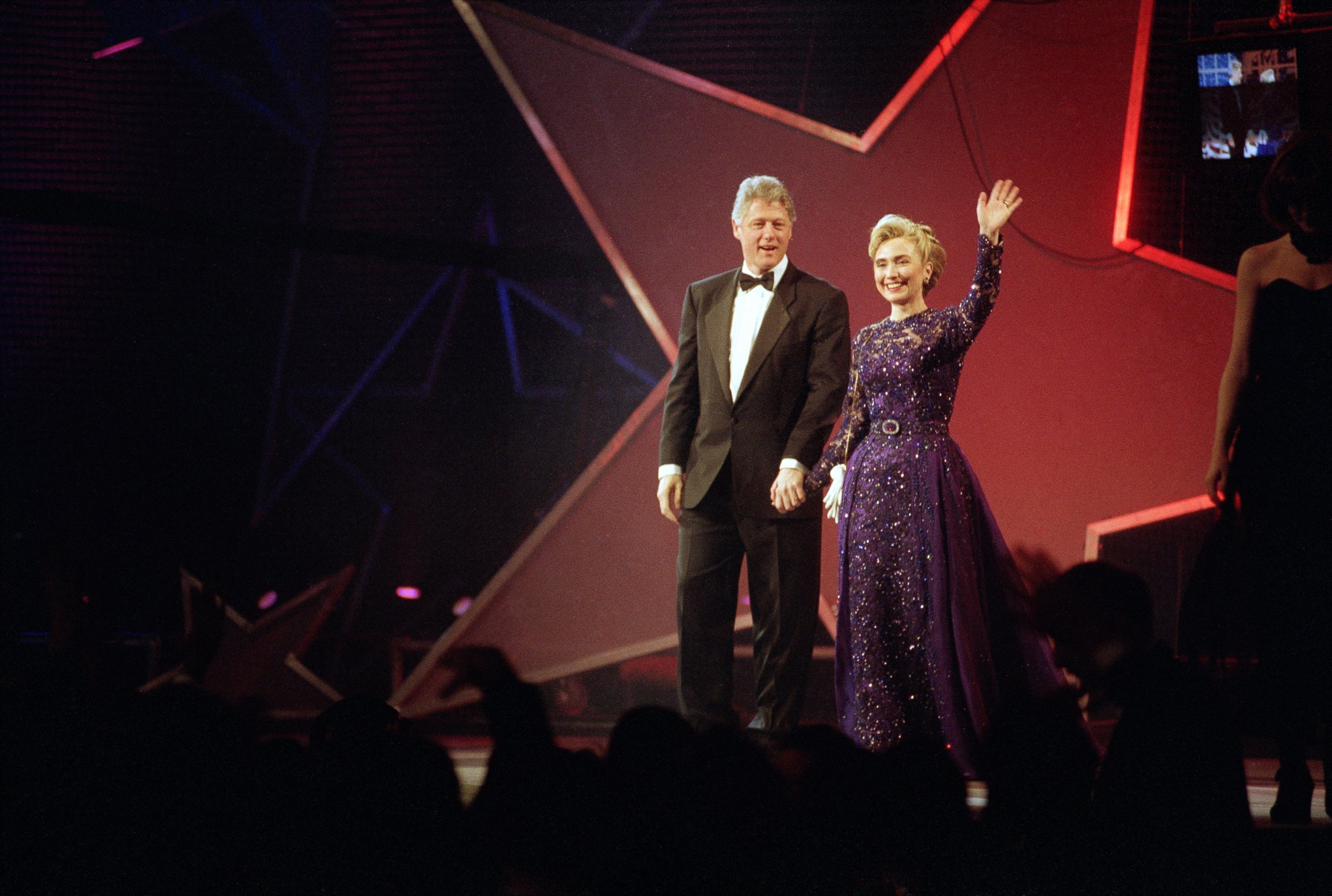 PHOTO: President Clinton and Hillary Rodham Clinton appear at the MTV Ball at the Washington Convention Center, Jan. 20, 1993. 