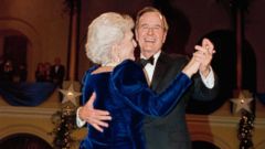 PHOTO: President George H.W. Bush and wife, Barbara dance at the inaugural ball at the Pension Building in Washington, Jan. 20, 1989.