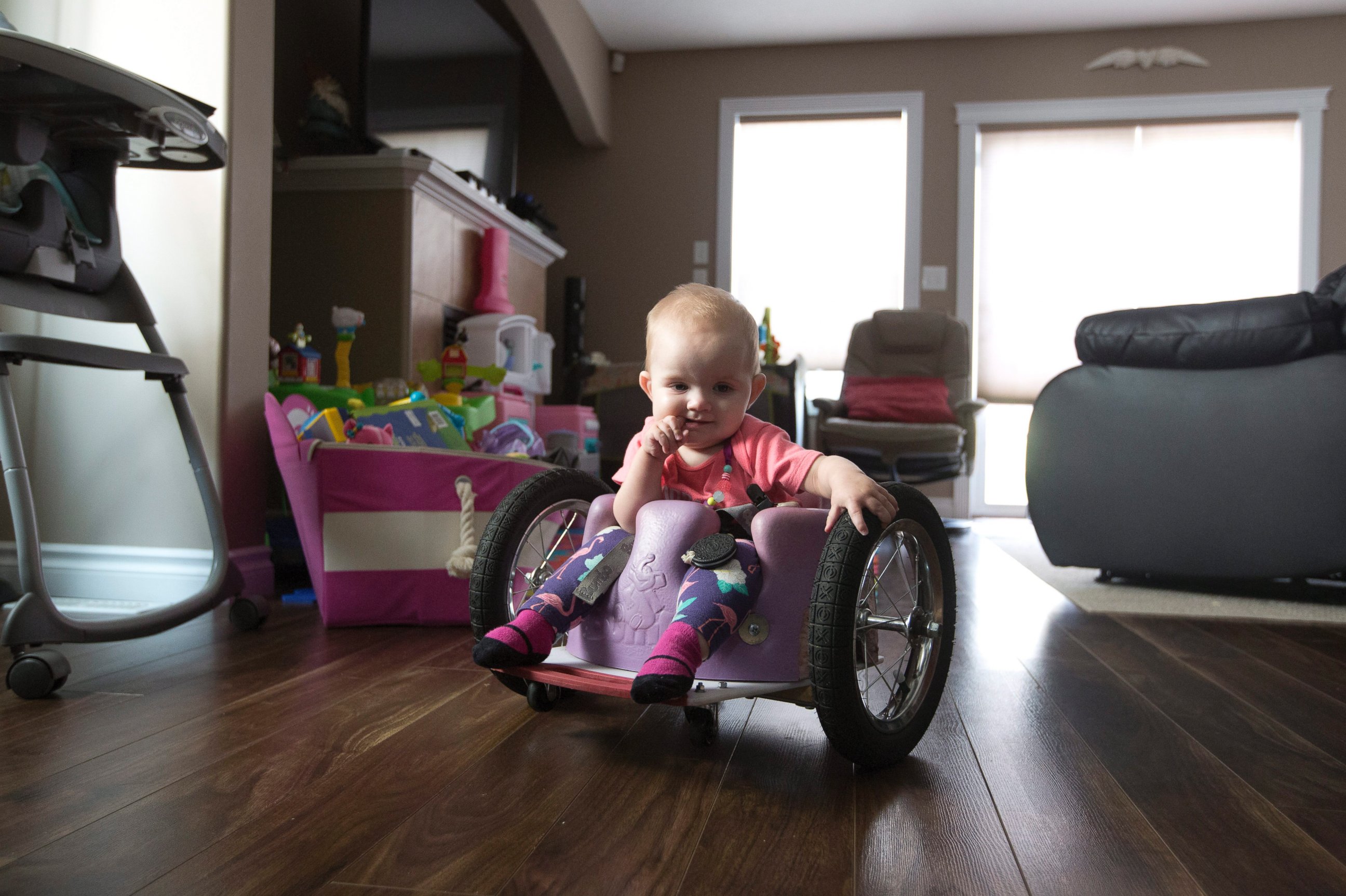 PHOTO: Kim Moore and her one-year-old daughter Evelyn Moore play at an indoor play ground in Edmonton Alberta, Canada, Aug. 9, 2016. Evelyn, also called Eva by her family, was diagnosed with cancer following her four-month check up.