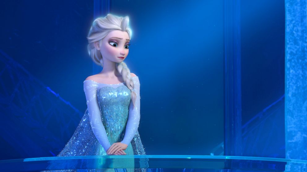Elsa the Snow Queen, voiced by Idina Menzel, in a scene from the animated feature "Frozen."