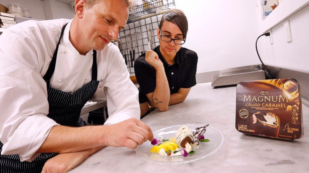 PHOTO: Chef Andrew Carmellini and designer Christian Siriano collaborated on a fashion-forward dessert for Magnum.