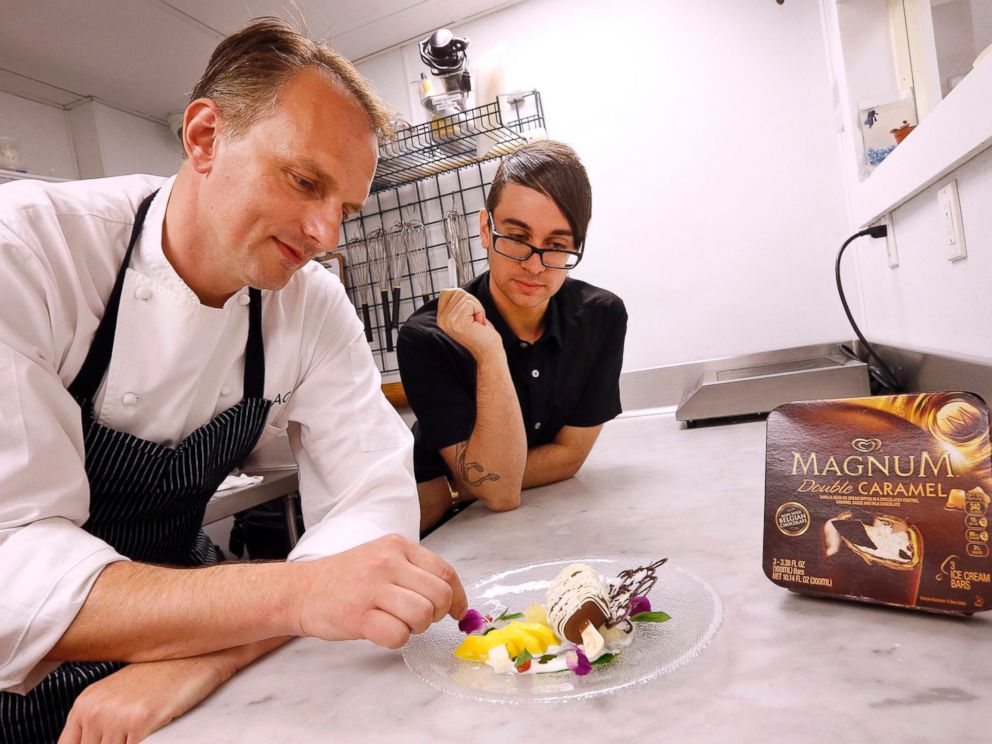 PHOTO: Chef Andrew Carmellini and designer Christian Siriano collaborated on a fashion-forward dessert for Magnum.