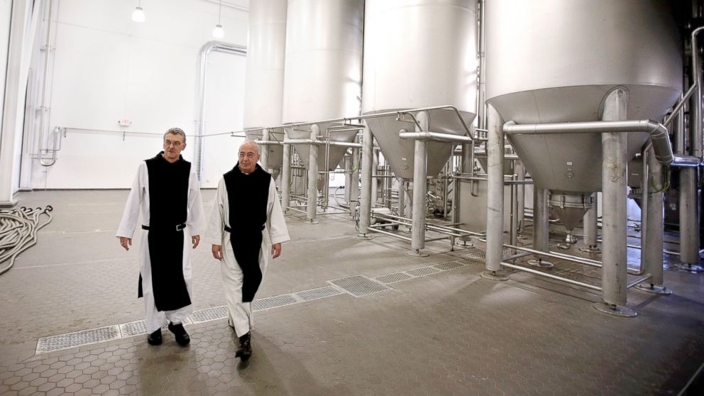 PHOTO: Father Damion, abbot at St. Joseph's Trappist Abbey and Spencer Brewery director Father Isaac walk through their new, state-of-the-art facility in Spencer, Mass.