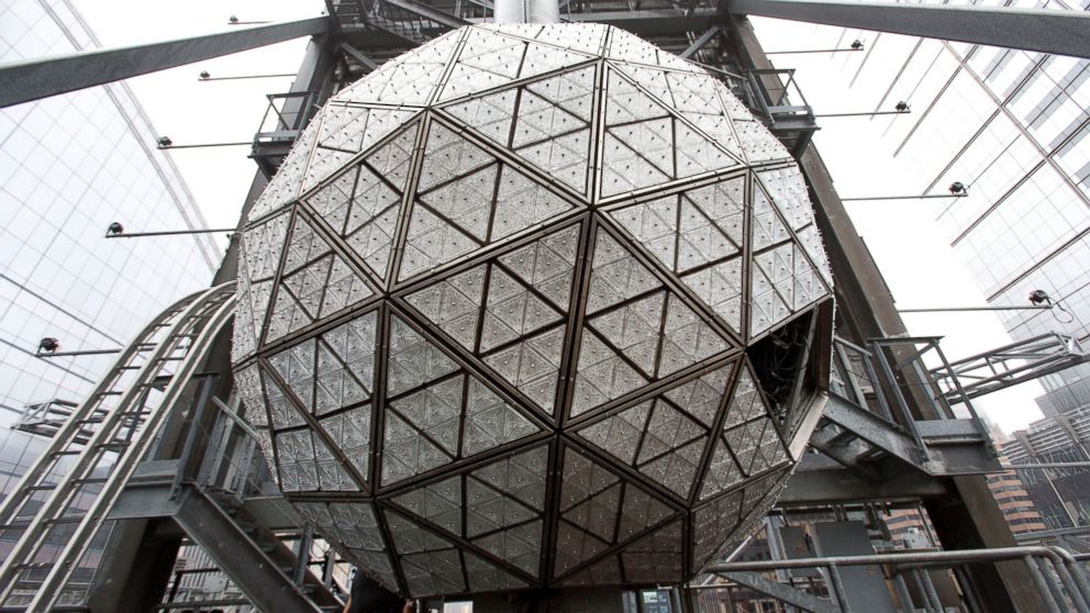 The Waterford crystal ball is shown atop One Times Square during a media opportunity, Dec. 27, 2015, in New York.