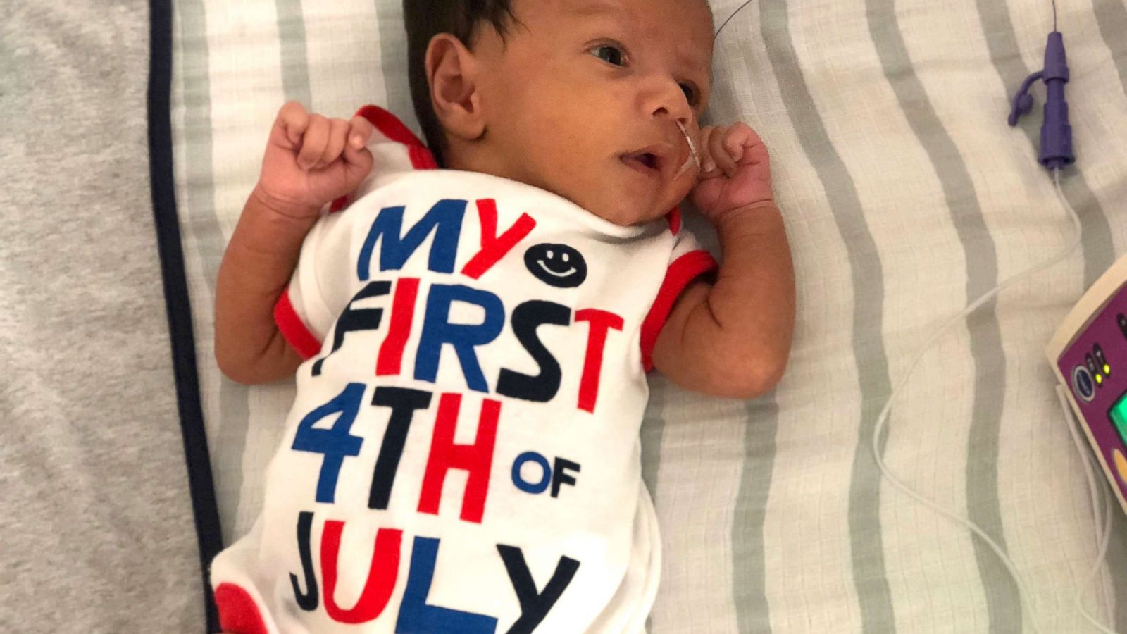 PHOTO: Baby Aaryan poses at Advocate Children's Hospital in his Fourth of July best.